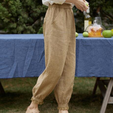 麻棉色织布格子阔腿裤 麻棉色织布格子阔腿裤